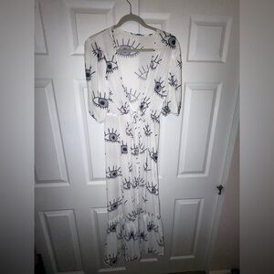 💥SALE Evil Eye Midi Dress/Beach Cover-up Boho Tie Front Small/Med